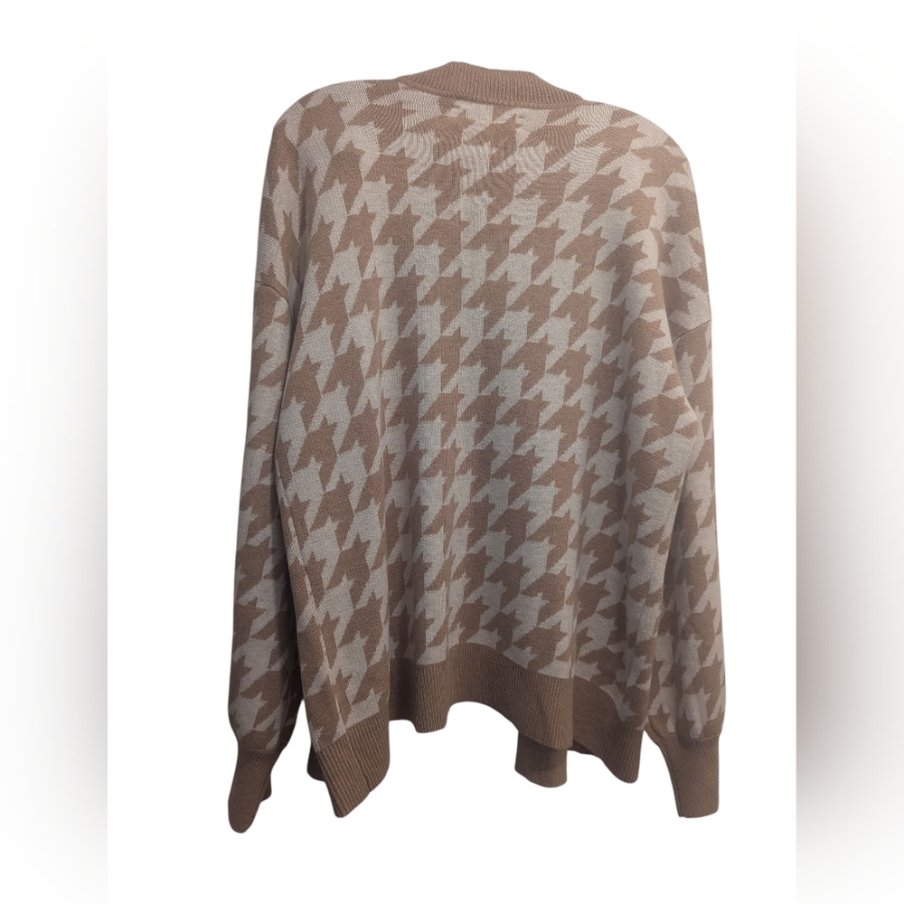Loft Tan White Houndstooth Pattern Open Front Cardigan Size XL *NWT* - Picture 2 of 11